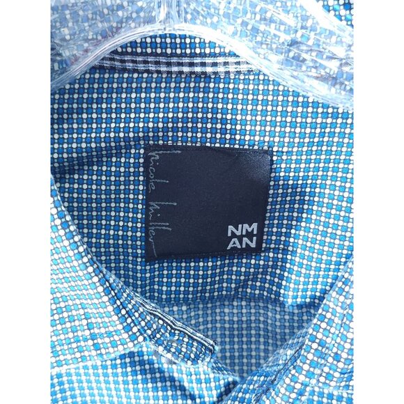 Men's Nicole Miller Blue Micro Check Button-Up Shirt XXL Long Sleeve - Picture 3 of 10